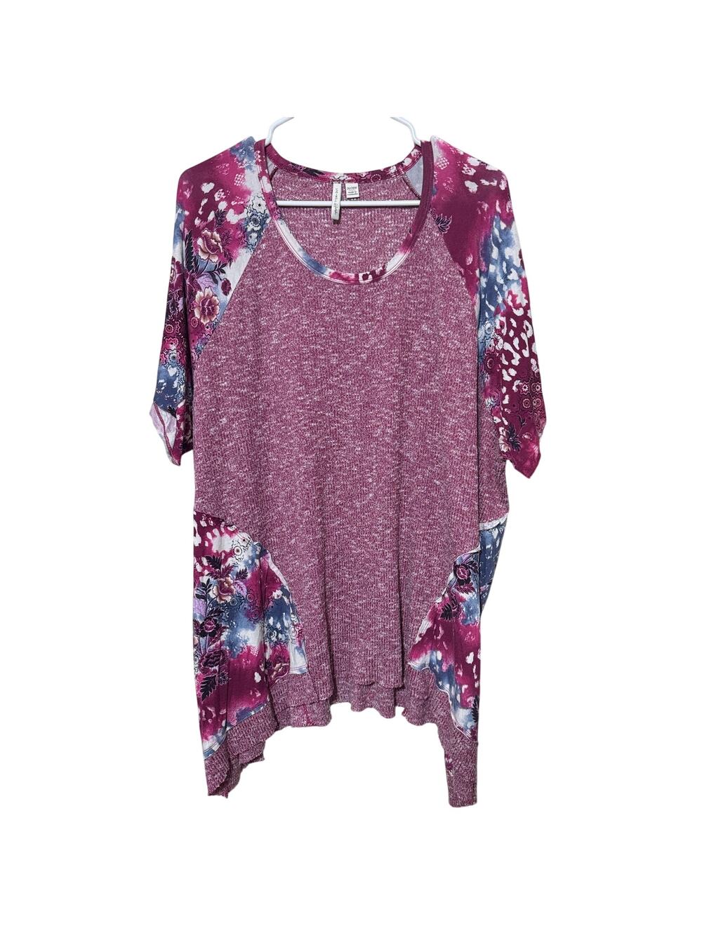 Cato Pink Patchwork Tunic Top Plus Size‎ 26/28W asymmetric hem waffle knit